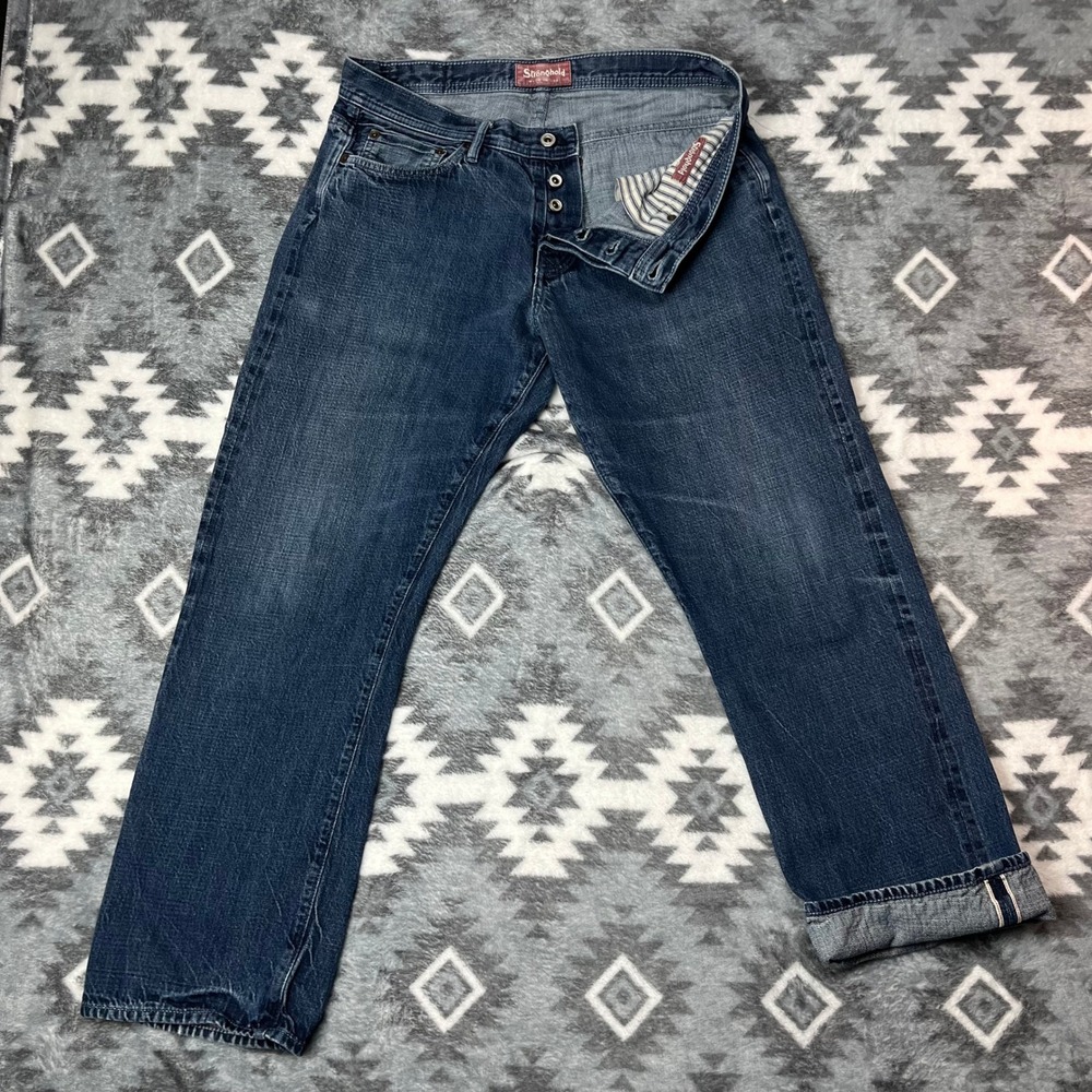 The Stronghold Selvedge Denim Jeans Men 34x31" Blue Button Fly USA Made Straight